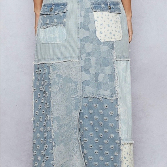 POL Patchwork Maxi Skirt in Blue and Cream - Picture 2 of 11